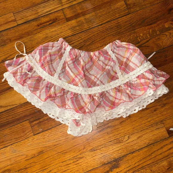 Adorable Liz lisa pink and white plaid ruffle sukapan bloomers with lace bloomer - Picture 2 of 2